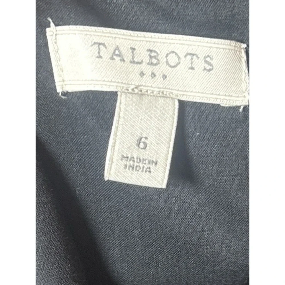 Talbots Dress 6 Black White Leaf Print Fit Flare Cotton Lined Sleeveless Zip - Picture 9 of 11